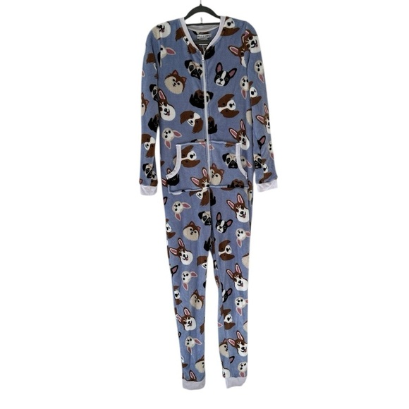 Frankie & Johnny Women’s Plush Non-Footed Onesie Pajamas Periwinkle Dogs Medium - Picture 3 of 8